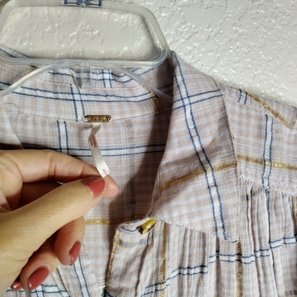 Free People XS Top Break My Stripe Plaid Shirt Oversized OB857288 sz S - Picture 5 of 7